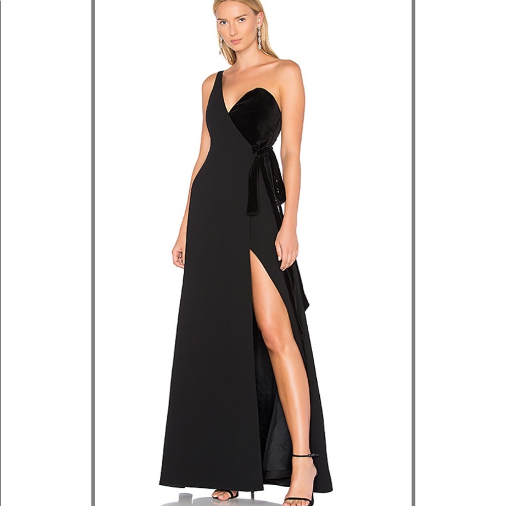 Jill Stuart One-Shoulder Wrap Crepe & Velvet gown